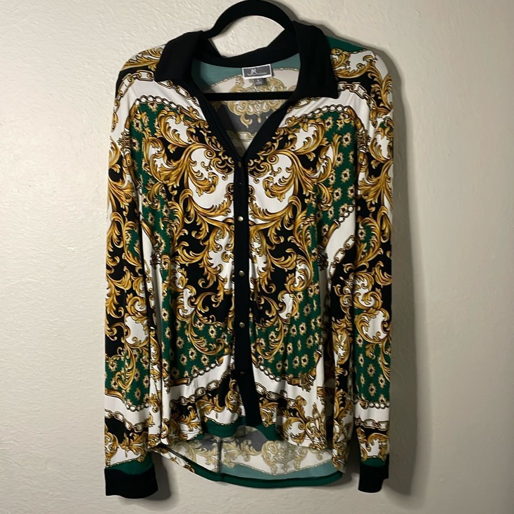 Jm Collection Button-Up Chain Printed Tunic Top W… - image 1